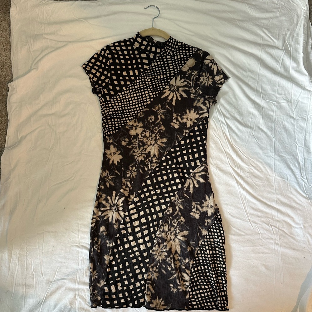 Urban Outfitters Black and White Sheath Midi Dress Mock Neck